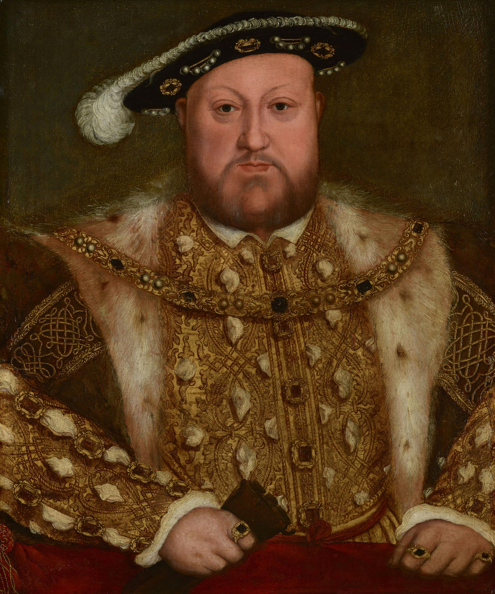 This portrait of Henry VIII is an early derivation of Holbein's original portrait of the King, painted in 1537 on the wall of the Privy Chamber at Whitehall (see RCIN 405750). It was probably painted later in the sixteenth century.

The panel seems to h