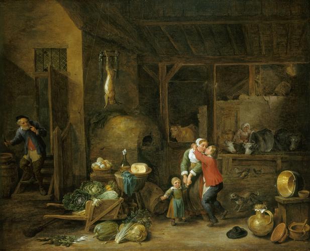 Interior of a Famhouse with Figures ('The Stolen Kiss')