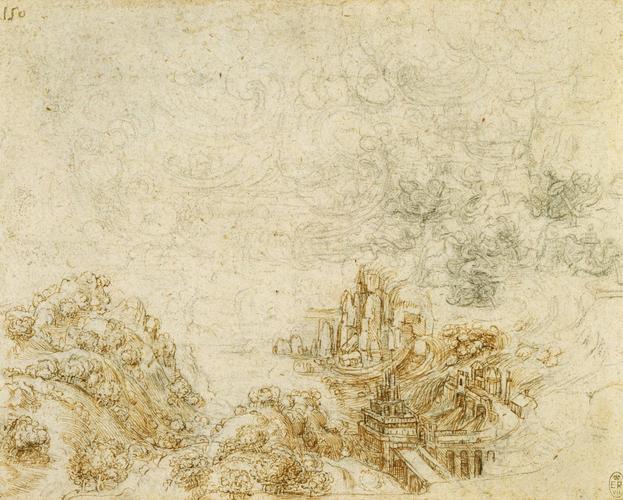 A storm over a hilly landscape