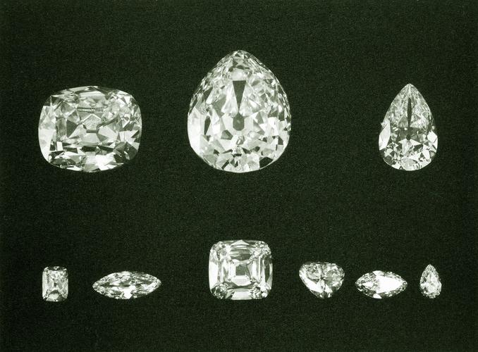 The complete set of nine stones produced from the Cullinan Diamond