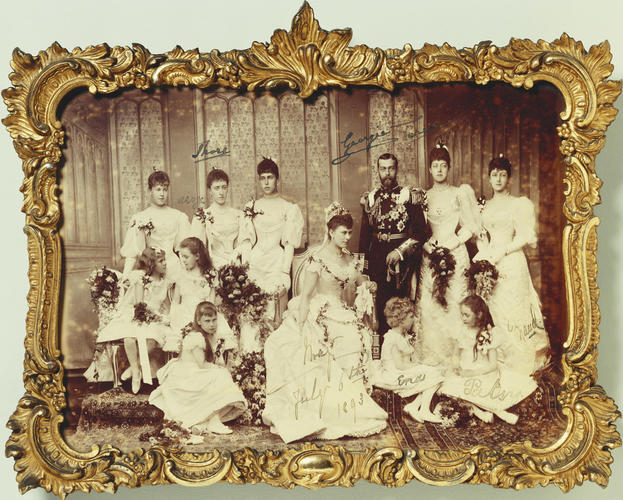 The Duke and Duchess of York and bridesmaids, 6 July 1893