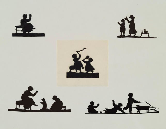 Master: A Book of cuttings made by Princess Elizabeth, daughter of George III, and by Theodore Tharp, and given by the Princess to Lady Banks
Item: Silhouette of a woman seated on a bench
