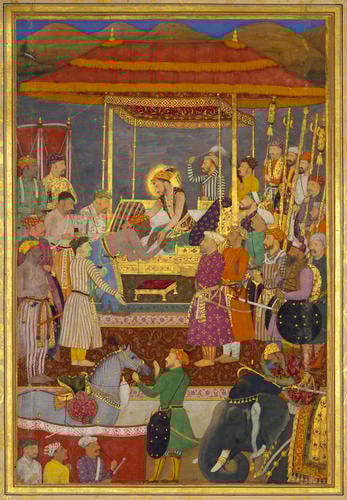 Master: Padshahnamah پادشاهنامه (The Book of Emperors)
Item: The Submission of Rana Amar Singh of Mewar to Prince Khurram (5 February 1615) Master: Padshahnamah پادشاهنامه (The Book of Emperors)
Item: The Submission of Rana Amar Singh of Mewar to Prince Khurram (5 February 1615)