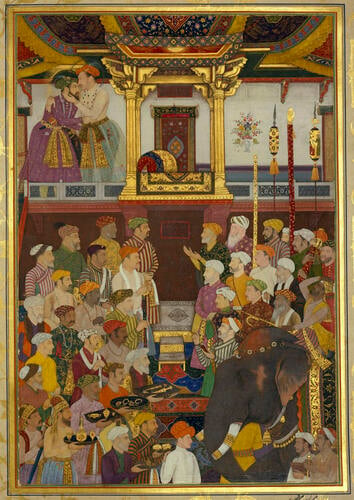 Master: Padshahnamah پادشاهنامه (The Book of Emperors) ‎‎
Item: Jahangir receives Prince Khurram on his return from the Deccan (10 October 1617)