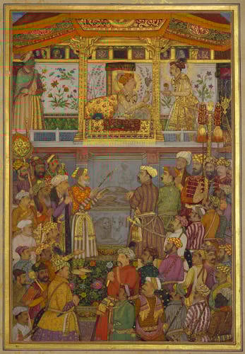 Master: Padshahnamah پادشاهنامه (The Book of Emperors)
Item: Jahangir presents Shah-Jahan with a turban ornament (12 October 1617) Master: Padshahnamah پادشاهنامه (The Book of Emperors)
Item: Jahangir presents Shah-Jahan with a turban ornament (12 October 1617)