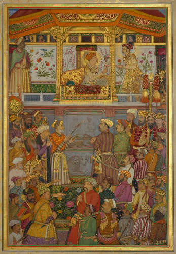 Master: Padshahnamah پادشاهنامه (The Book of Emperors) ‎‎
Item: Jahangir presents Shah-Jahan with a turban ornament (12 October 1617)