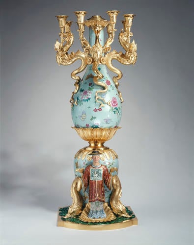 Master: Pair of bottle vases mounted as eight-light candelabra