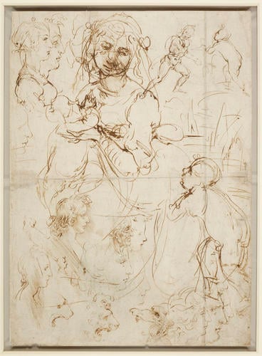 The Madonna and Child with the infant Baptist, and heads in profile