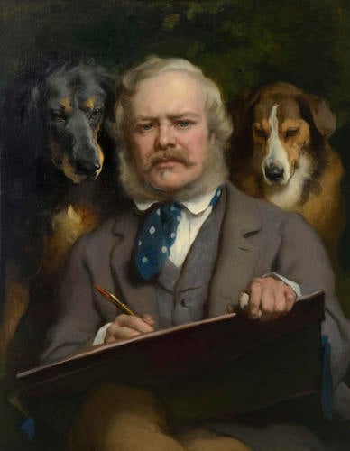 The Connoisseurs: Portrait of the Artist with two Dogs