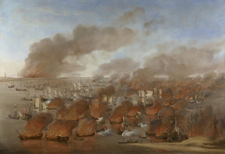'Holmes's Bonfire', the burning of Dutch Merchant Ships between Terschelling and Vlieland, 19th August 1666