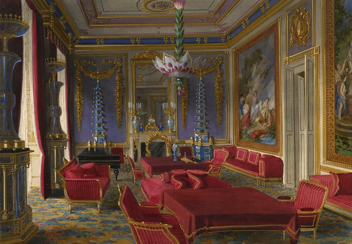 The Tapestry Drawing-Room at Buckingham Palace as prepared for the Empress Eugénie