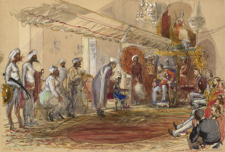 The Prince of Wales Visit to India 1876: The Prince receiving the Gaekwar of Baroda in a Durbar Ceremony, 9 November 1875