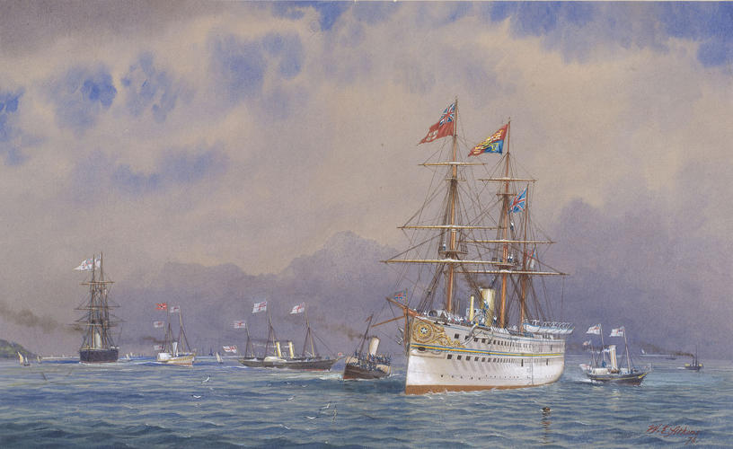 The Prince of Wales entering the Solent on his return from India, on board HMS Serapis, 11 May 1876