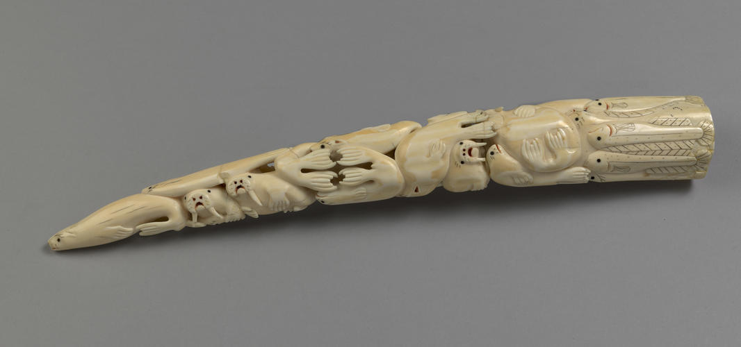 Carved walrus tusk