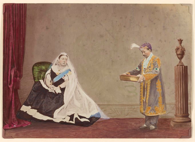 Prabhu Narayan Singh, Maharajah of Benares, presents an album to Queen Victoria [Album: Photographic Portraits vol. 6/64 1888-1893]