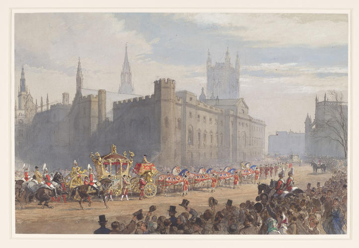 Queen Victoria driving to open Parliament, 5 February 1861
