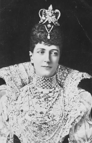 Portrait photograph of the Princess of Wales (1844-1925), later Queen Alexandra, dressed for the Devonshire House Ball, 1897