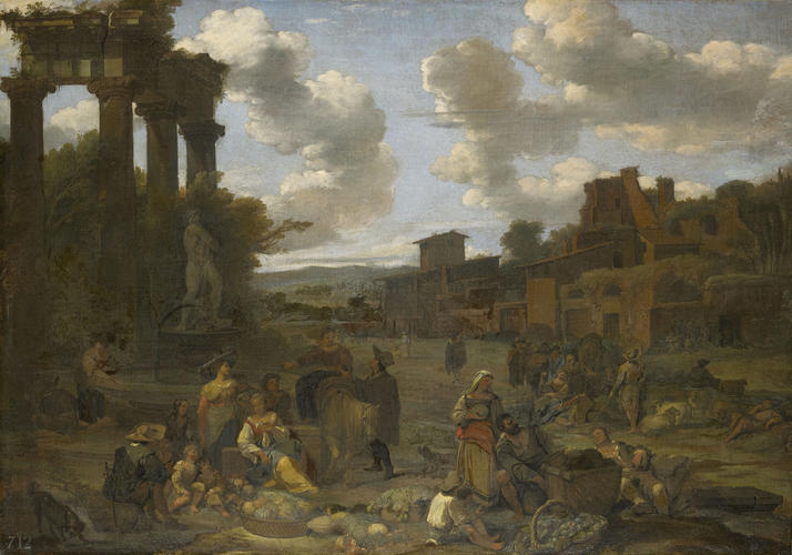 Figures in a Classical Landscape with Ruins