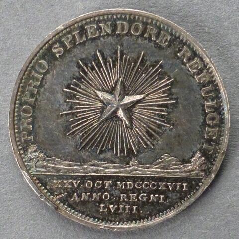 Medal commemorating the anniversary of the Accession of King George III. Anniversary of the Accession of King George III, 1817 Medal commemorating the anniversary of the Accession of King George III. Anniversary of the Accession of King George III, 1817