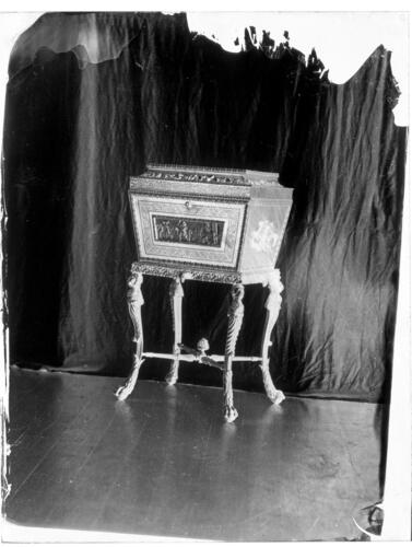 Glass plate negative showing a chest on pedestal Glass plate negative showing a chest on pedestal