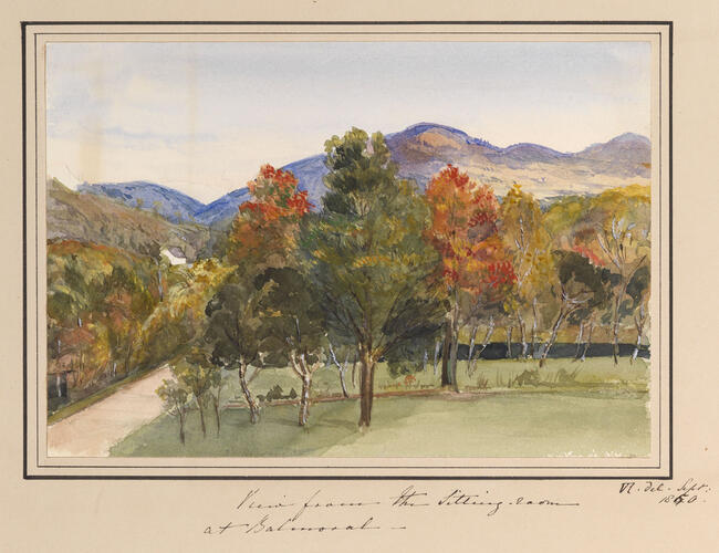 Master: Queen Victoria's Sketchbook 1848-1854
Item: View from the Sitting room at Balmoral