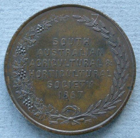 Australia. Prize medal of the South Australian Agricultural and Horticultural Society Australia. Prize medal of the South Australian Agricultural and Horticultural Society