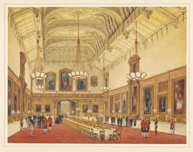 Queen Victoria dining with the Emperor of Russia in the Waterloo Gallery, Windsor Castle, 5 June 1844