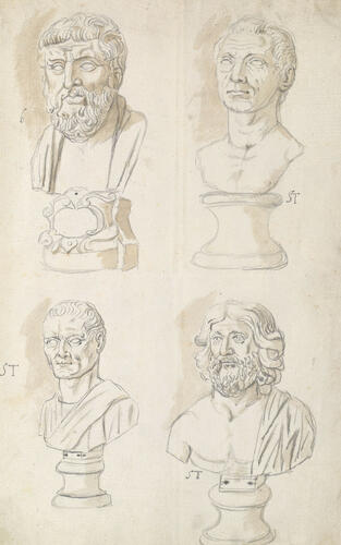 Four antique male busts