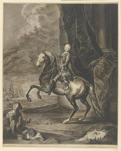 George Prince of Wales, afterwards King George III, on horseback