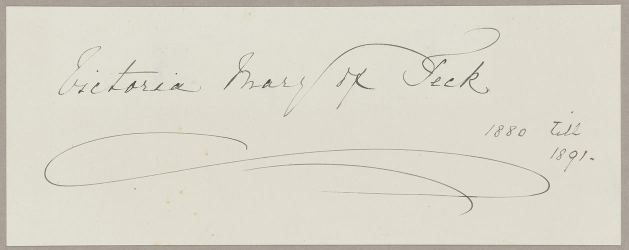 Signature of Queen Mary (1867-1953) when Princess Victoria Mary of Teck, 1880-91 Signature of Queen Mary (1867-1953) when Princess Victoria Mary of Teck, 1880-91