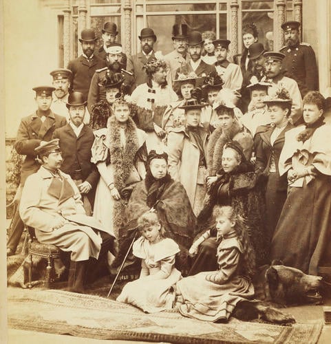 Royal family group photograph at Coburg following the wedding of Princess Victoria Melita of Saxe-Coburg and Gotha, and Grand Duke Ernest of Hesse, April 1894