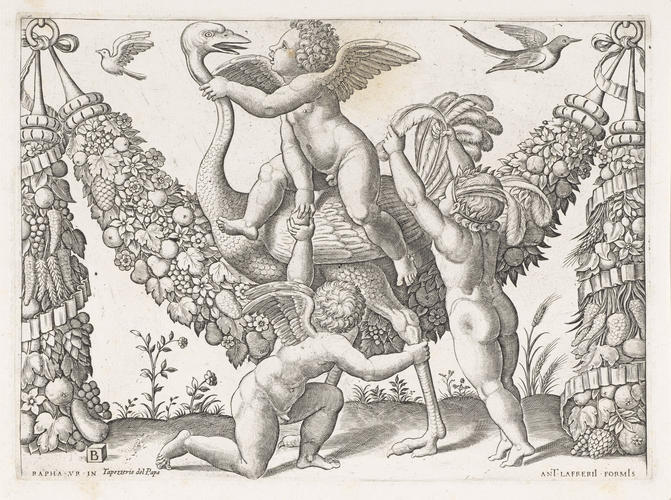 Three Putti Playing with an Ostrich