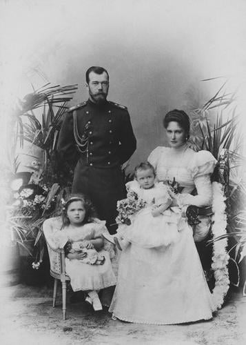 Nicholas II, Emperor of Russia, Alexandra Feodorovna, Empress of Russia and Grand Duchesses Olga Nikolaevna and Tatiana Nikolaevna
