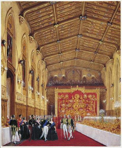 Queen Victoria and Louis-Philippe entering St Georges Hall for the Garter Banquet, 11 October 1844
