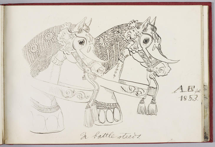 Master: Albert Edward's Teaching Sketch Book (Later Edward VII) 1853-54
Item: 2 battle steeds Master: Albert Edward's Teaching Sketch Book (Later Edward VII) 1853-54
Item: 2 battle steeds