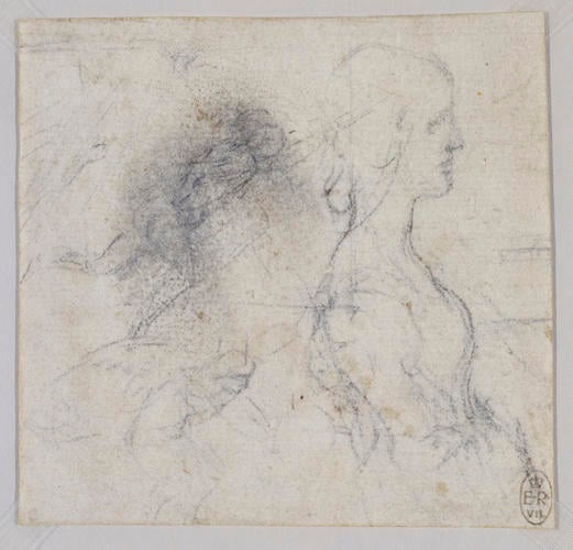 A small running figure, a sketch of a winged man, and the bust of a young woman in profile A small running figure, a sketch of a winged man, and the bust of a young woman in profile