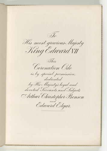 Coronation ode / written by Arthur Christopher Benson ; set to music. . . by Edward Elgar