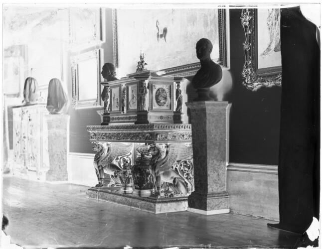 Glass plate negative of the Jewel cabinet on pier table in Grand Corridor, Windsor Castle Glass plate negative of the Jewel cabinet on pier table in Grand Corridor, Windsor Castle