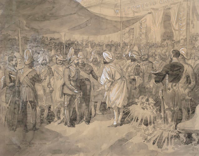 Visit of the Prince of Wales to India, Noveber 1875 - January 1876: Reception of the Prince at Calcutta by the Maharaja of Kashmir, 23 December