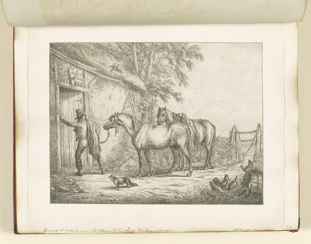 Master: Collection of Etchings done by Ferdinand King of Portugal, 1840.
Item: Two horses being led into a stable