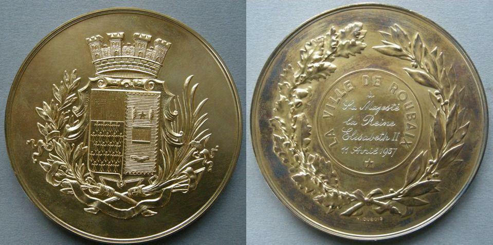 France. Medal commemorating the visit of The Queen to Roubaix, April 1957