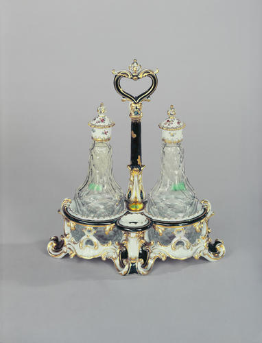 Pair of cruet stands with glass containers