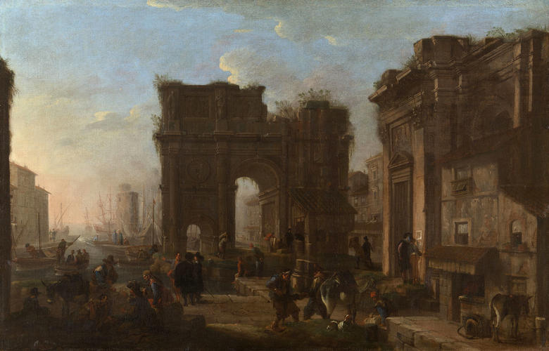 A Seaport with Figures