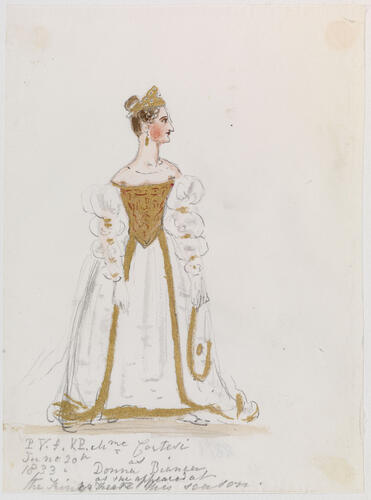 Master: PRINCESS VICTORIA SKETCHES 1
Item: Mme Cortesi as Donna Bianca as she appeared at King's Theatre ths season