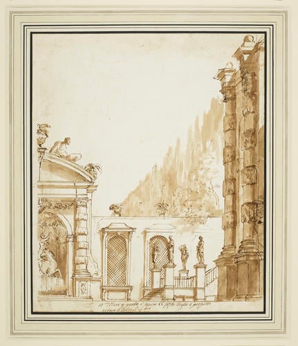 A fountain and steps of a villa