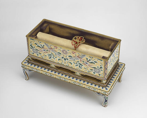 Master: Lidded casket and stand in the form of a sutra box