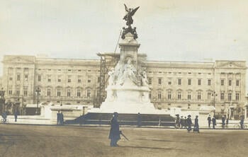 Master: Page 9 of Queen Mary's Album, volume 17 (June 1913 - 2nd July 1916)
Item: The Victoria Memorial and Buckingham Palace, 1913
