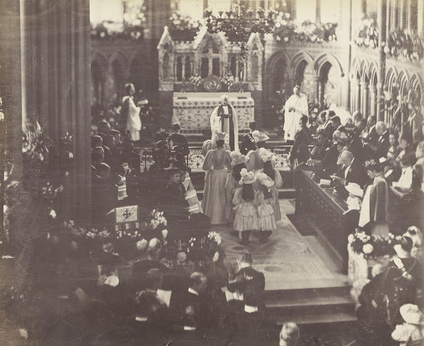 The wedding ceremony of Prince Adolphus of Teck and Lady Margaret Grosvenor, Eaton Chapel