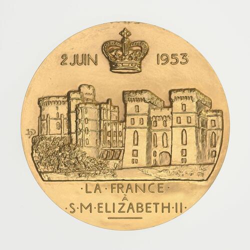 France : gold coronation medal for Queen Elizabeth II, 1953