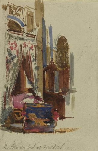 The Prince of Wales's bed at the royal palace, Madrid, April 1876 The Prince of Wales's bed at the royal palace, Madrid, April 1876